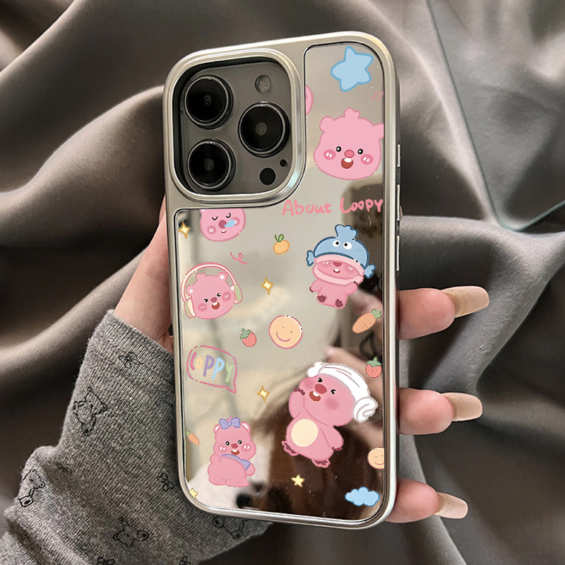 Ốp Lưng Cho iphone 11 12 13 14 15 16 pro max plus Gương Loppy Nghe Nhạc Họa Tiết tpu Mạ Bạc Cầm Tay 