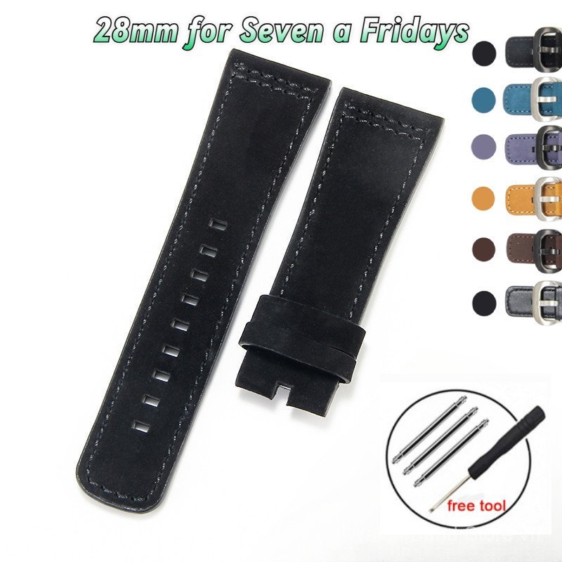 For Seven a Friday DZ7395 7333 Dây đeo thay thế 28mm - Dây da thật cổ điển với da bò cao cấp & khóa 