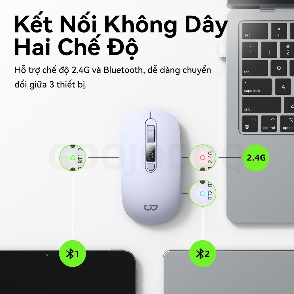 Chuột không dây GOOJODOQ DPI chính xác 4 cấp, Màn hình kỹ thuật số im lặng, Có thể sạc lại, Kết nối hai chế độ | BigBuy360 - bigbuy360.vn