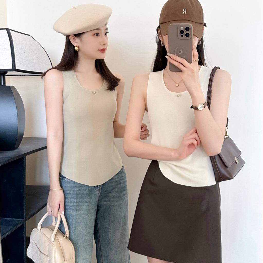 Women's loose tank top, simple color, sleeveless, suitable for summer wear, can be worn outside, fas