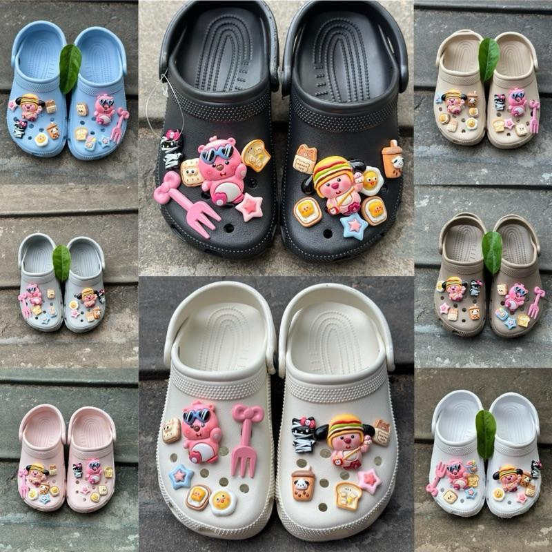 Dép (có chữ) kèm bộ charm loppy dễ thương giày dép sục có quai hậu chất liệu nhựa Eva đúc nguyên khố