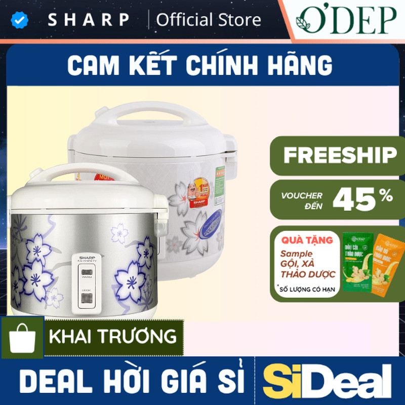 Nồi cơm điện nắp gài 1.8 lít Sharp Chính hãng, có khay hứng nước Sản xuất Thái Lan KS-N182ETV "SW" -