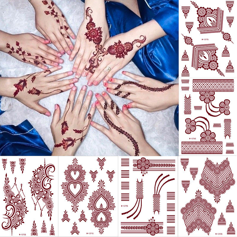 Xuyên Biên Giới - Bộ Hình Xăm Tạm Thời Henna Màu Nâu, Miếng Dán Chống Thấm Nước, Phù Hợp Cho Đám Cướ