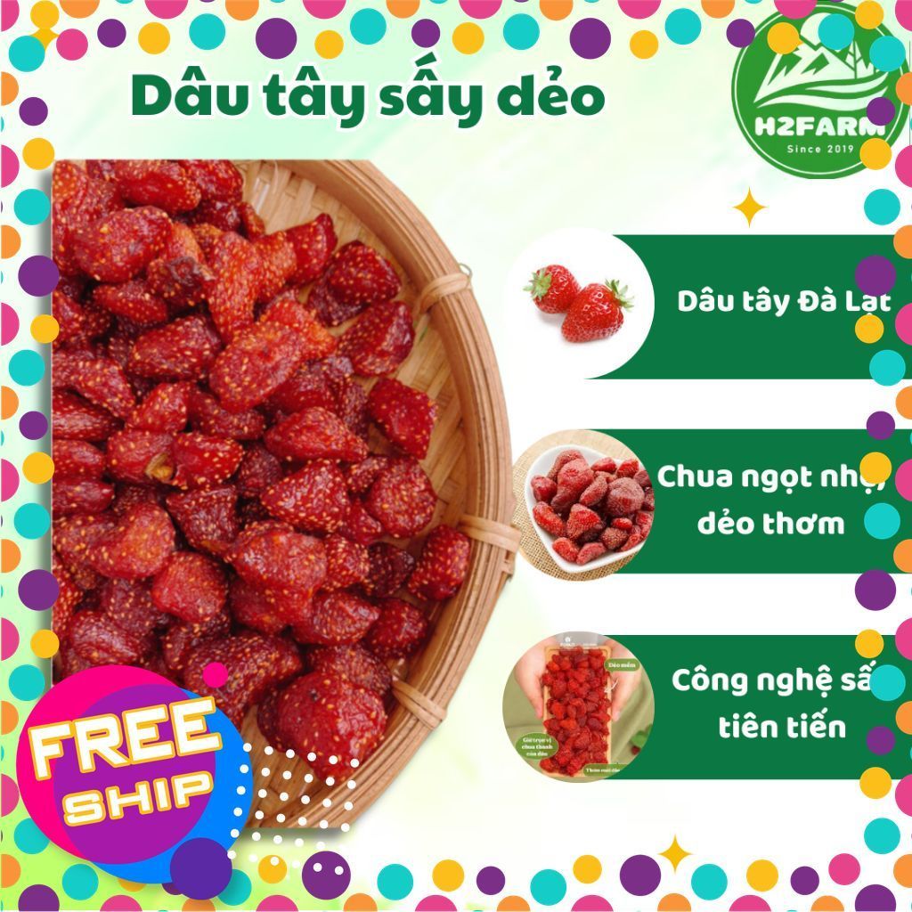 Dâu Tây Sấy Dẻo - H2farm - Chua - Ngọt Nhẹ - Snack Food Ăn Vặt - Đặc sản Đà lạt nhà H2farm