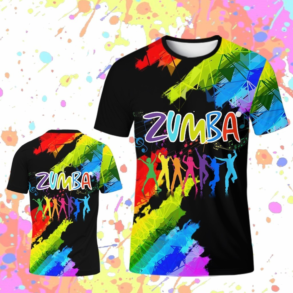 “Áo thun Zumba cầu vồng nam nữ in 3D – Áo khiêu vũ thời trang và thanh lịch | Thể thao thoáng khí và