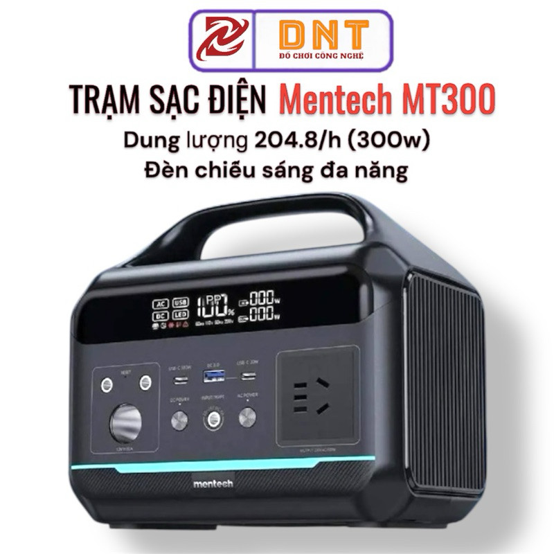 Trạm sạc di động Mentech MT300, dung lượng 204.8wh nguồn điện sử dụng 220v cho quạt, đèn, sạc điện t