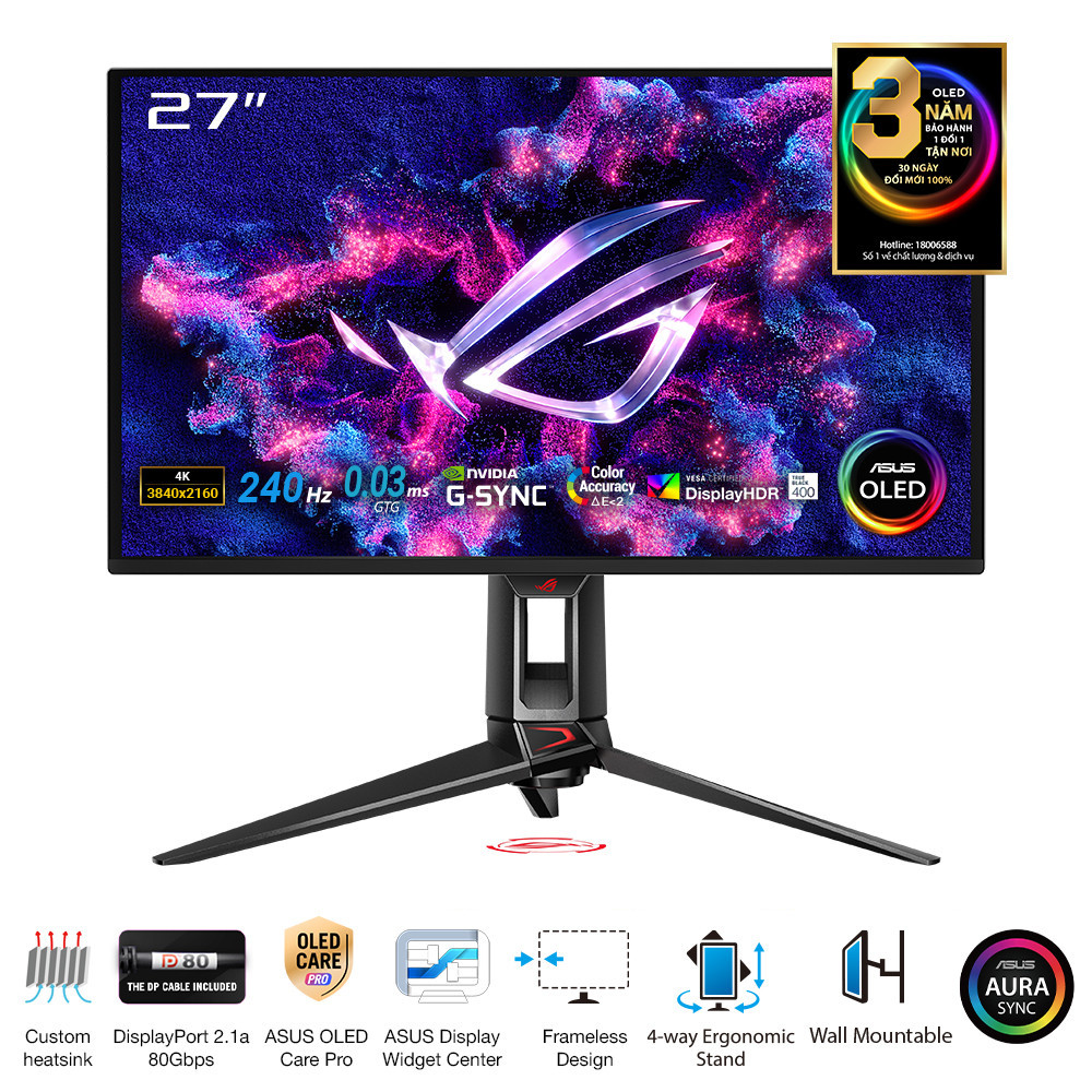 Màn Hình Gaming Asus ROG Swift OLED PG27UCDM 27 Inch/ 4K/ OLED/ 240Hz/ 0.03ms - Hàng Chính Hãng