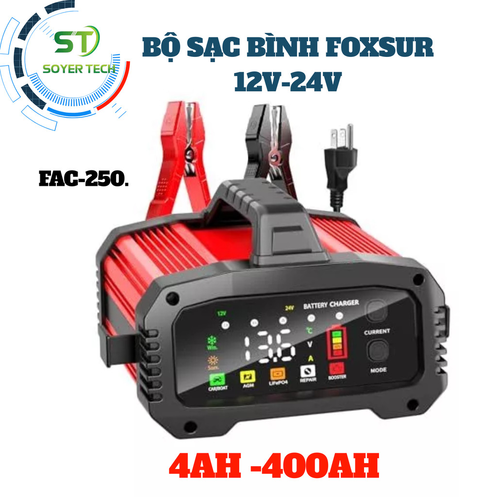 BỘ SẠC BÌNH FOXSUR 12V/24V - FAC 250A - SẠC BÌNH 4AH-400AH - CHÍNH HÃNG FOXSUR - MẪU MỚI NHẤT