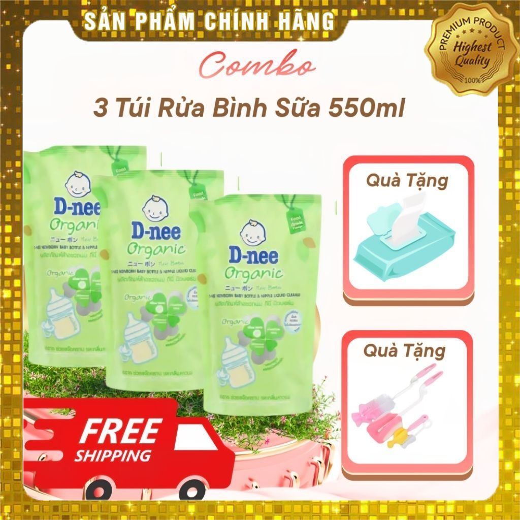 [Combo 3 Túi Tặng quà] Nước Rửa Bình Sữa Cho Bé Dnee Thái Lan