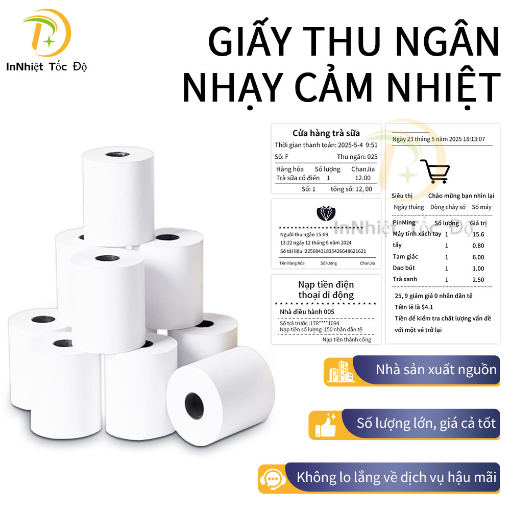 GIẤY IN NHIỆT (THERMAL PAPER) 58x30 / 57x30 — Phù hợp với tất cả các máy in mini