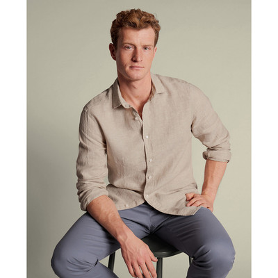 CHARLES TYRWHITT - Áo sơ mi nam cổ bẻ tay dài Pure Linen_CSH0015-OAT