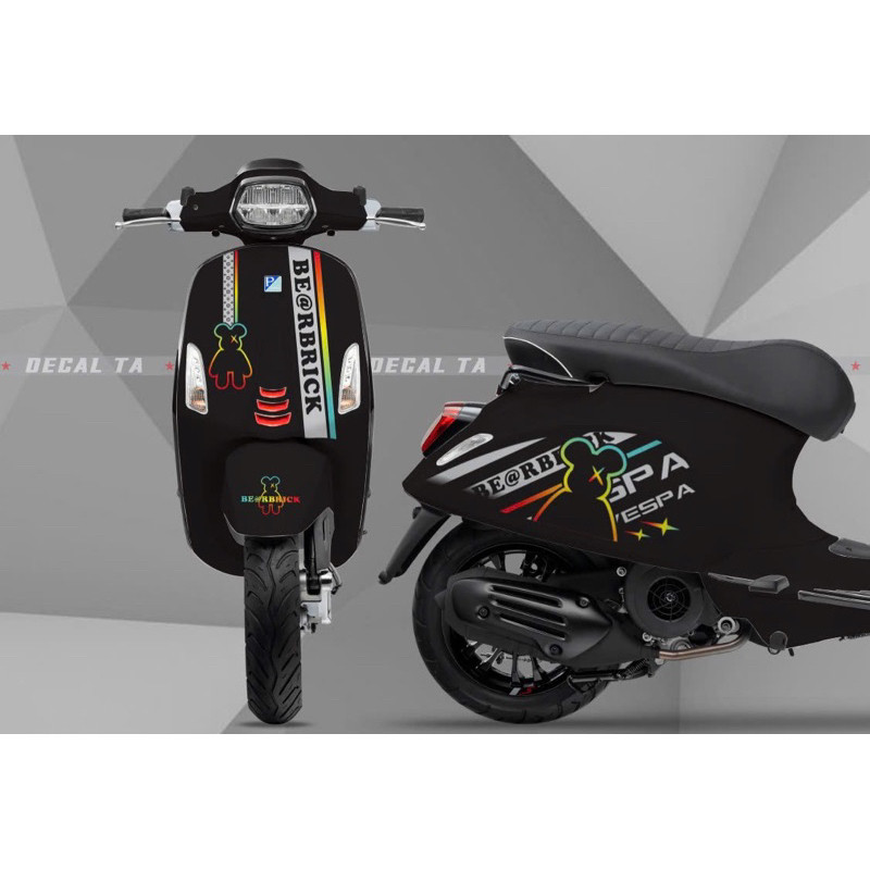 Tem Xe Vespa Sprint -  Primavera  - xe điện osaka nispa  , Mẫu gấu Bearbrick ,Tem 3 lớp không bay mà