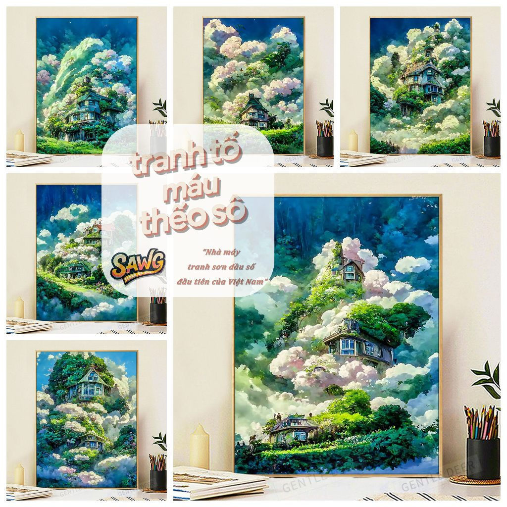 Khung cưa-stretch-40 * 50 màu-by-num-painting-dream lâu đài-coloring-painting-digital-painting-digit