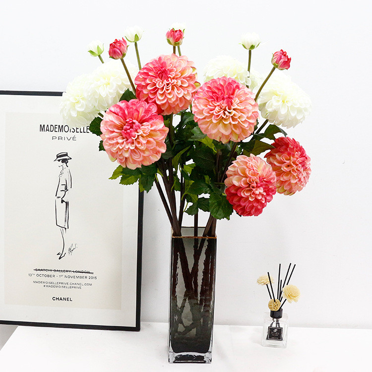 Cả hai đầu Fushou Dahlia Mô phỏng cao cấp Dahlia Trang trí nội thất Xuất khẩu nước ngoài Hoa mô phỏn