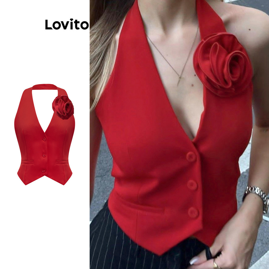 Lovito Áo Ba Lỗ Giản Dị Cho Ngày Lễ Giáng Sinh Áo Ba Lỗ Túi Giả Trơn Dành Cho Nữ L104ED969