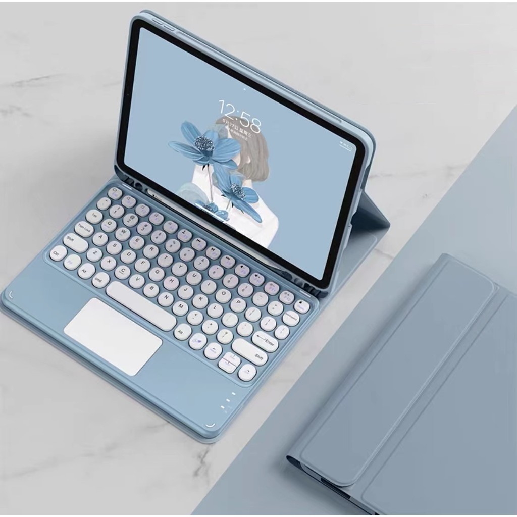 Dành Cho iPad Pro 11 M4 2024 M5 2025 Bàn Di chuột Bàn phím Bluetooth Có Rund Keycaps Folio Flip Chốn