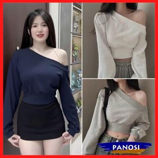  Áo nỉ sweater nữ thiết kế kiểu lệch vai áo croptop nữ from vừa phong cách Hàn Quốc chất da cá dày dặn A23 PANOSI 