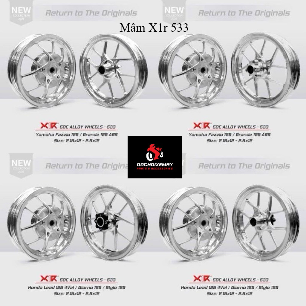 Mâm 10 Cây 533 Chính Hãng X1R Cho Lead 125 4V / Scoopy 110 / Stylo 160 CBS – Mâm  CNC gắn chuẩn ZIN 