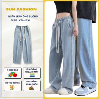  Quần jean ống rộng nam nữ cạp chun bigsize Suncbvn 09 Xanh Nhạt dễ phối đồ theo phong cách hàn quốc 