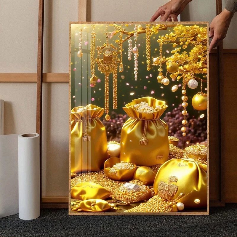 Hàng sẵn có Vận chuyển 2025 Full Diamond 5d Tranh kim cương Handmade Point Diamond Golden Fortune Tr