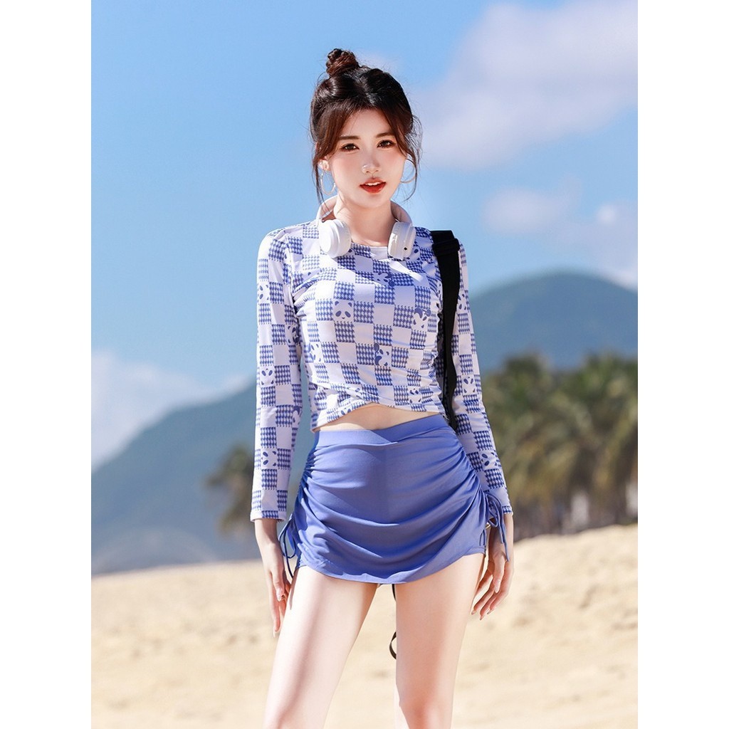 Two-Piece Split Long Sleeve Sports Sun Protection Swimwear