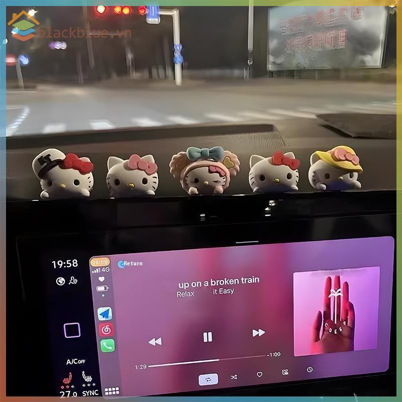 BBLUE 1 Bộ Đồ Trang Trí Kawaii Hello Kitty 3D Xe Dễ Thương Chống Thấm Nước Có Thể Tháo Rời Hoạt Hình