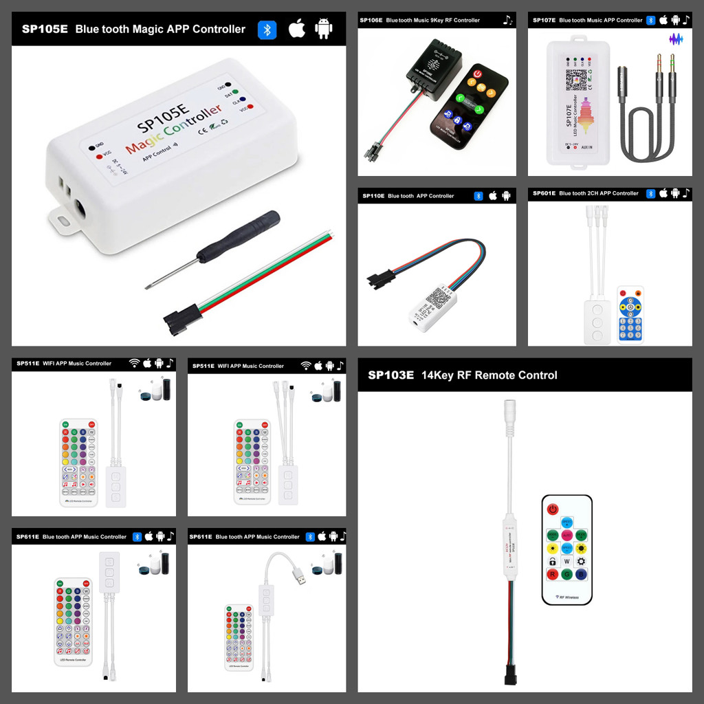 WS2811 WS2812 Bộ điều khiển SP611E SP107E Bluetooth / WIFI Âm nhạc Pixel Bộ điều khiển ứng dụng điện