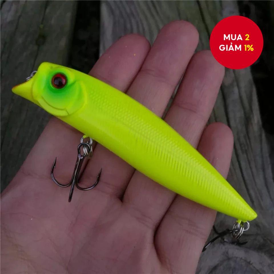 Mồi câu 9cm/12g, mồi cứng popper với móc ba, mồi câu popper.