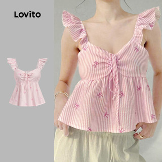  Lovito Áo ba lỗ sọc thông thường giải trí ren mùa xuân hè màu hồng dành cho nữ L135A2D164 