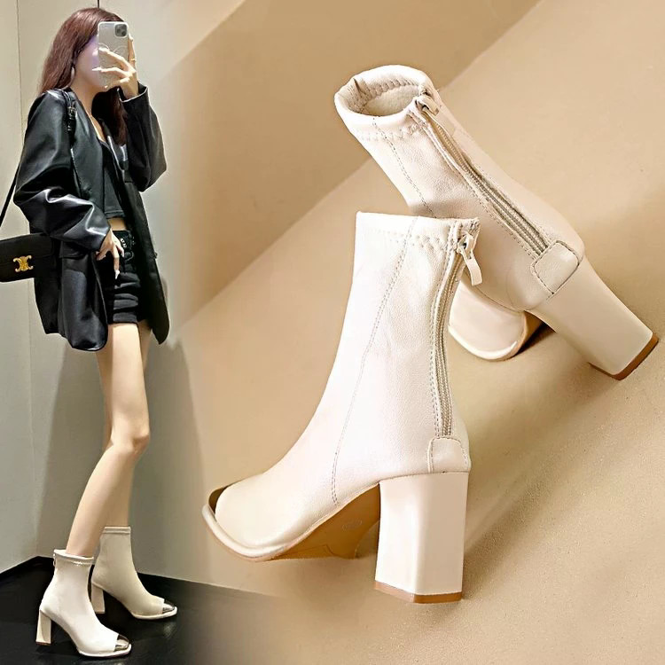 Giày bốt Martin đầu vuông kim loại thu đông Giày bốt Martin chống va chạm đa năng Giày bốt ngắn gót 