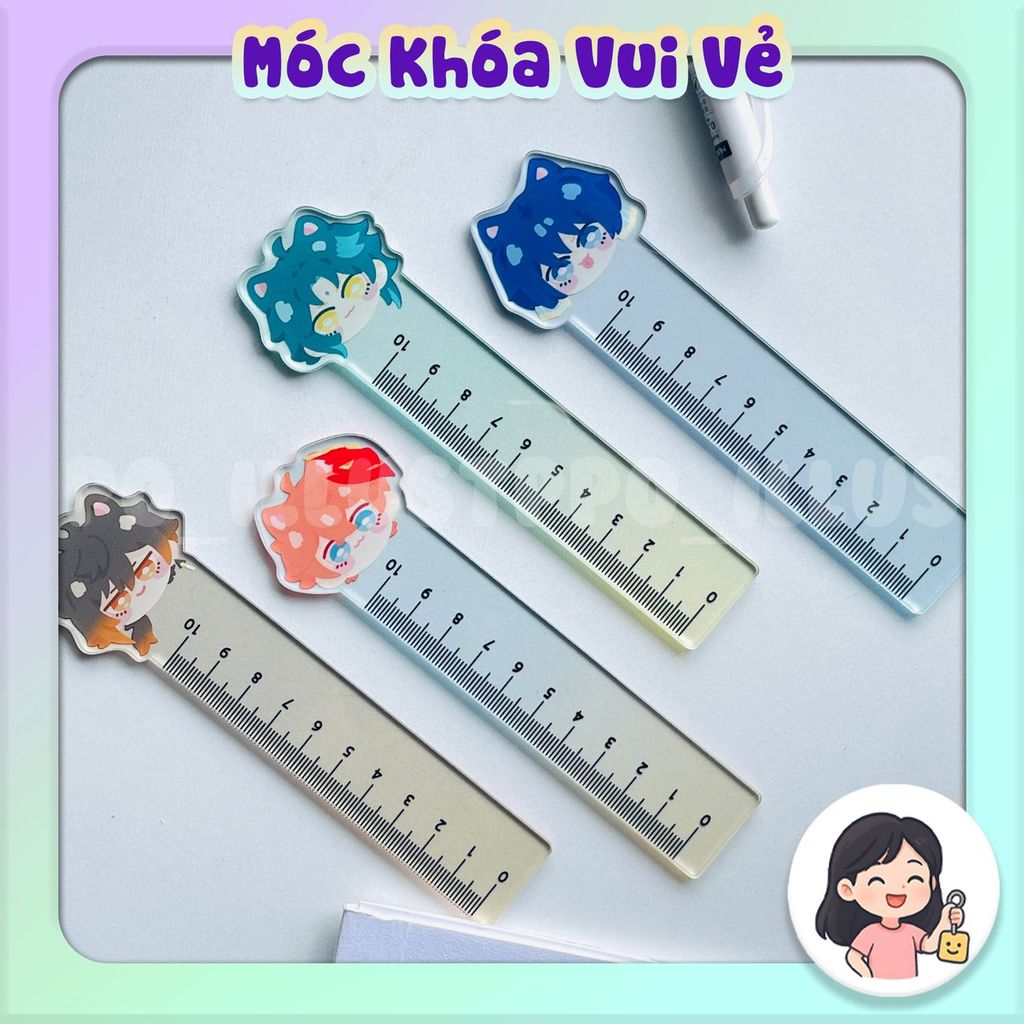 Thước kẻ Anime Genshin Impact 10cm nền màu