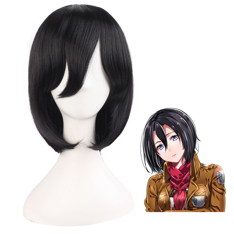 Tóc giả ngắn màu đen cho cosplay nhân vật Mikasa Ackerman từ Attack on Titan