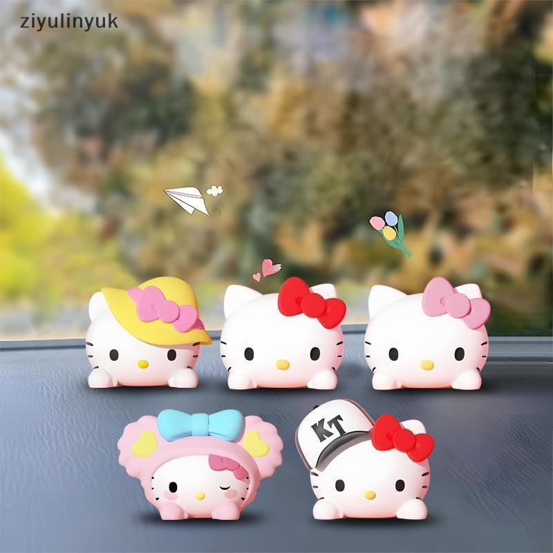 Ziyulinyuk 1 Bộ Đồ Trang Trí Kawaii Hello Kitty 3D Xe Dễ Thương Chống Thấm Nước Có Thể Tháo Rời Hoạt