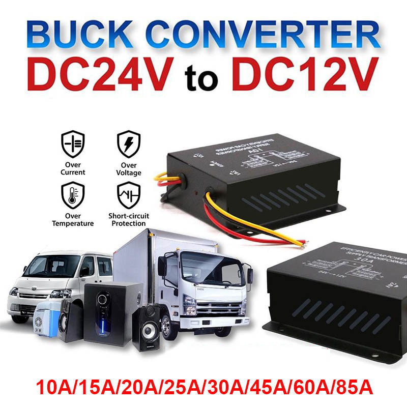 DC 24V Booster sang 12V 10A 25A Bộ Chuyển Đổi Nguồn Biến Áp Cho Xe Biến Tần Điện Áp Bộ Chuyển Đổi 24