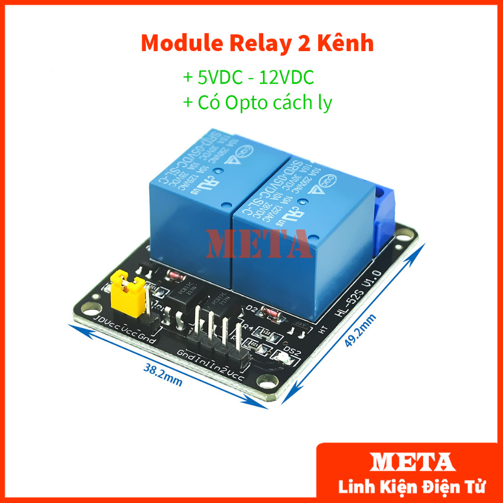 Module Relay 2 kênh 5-12V có Opto cách ly,  Relay 2 kênh 5V DC, Relay 2 kênh 12V DC (Rơ Le 2 kênh 5V