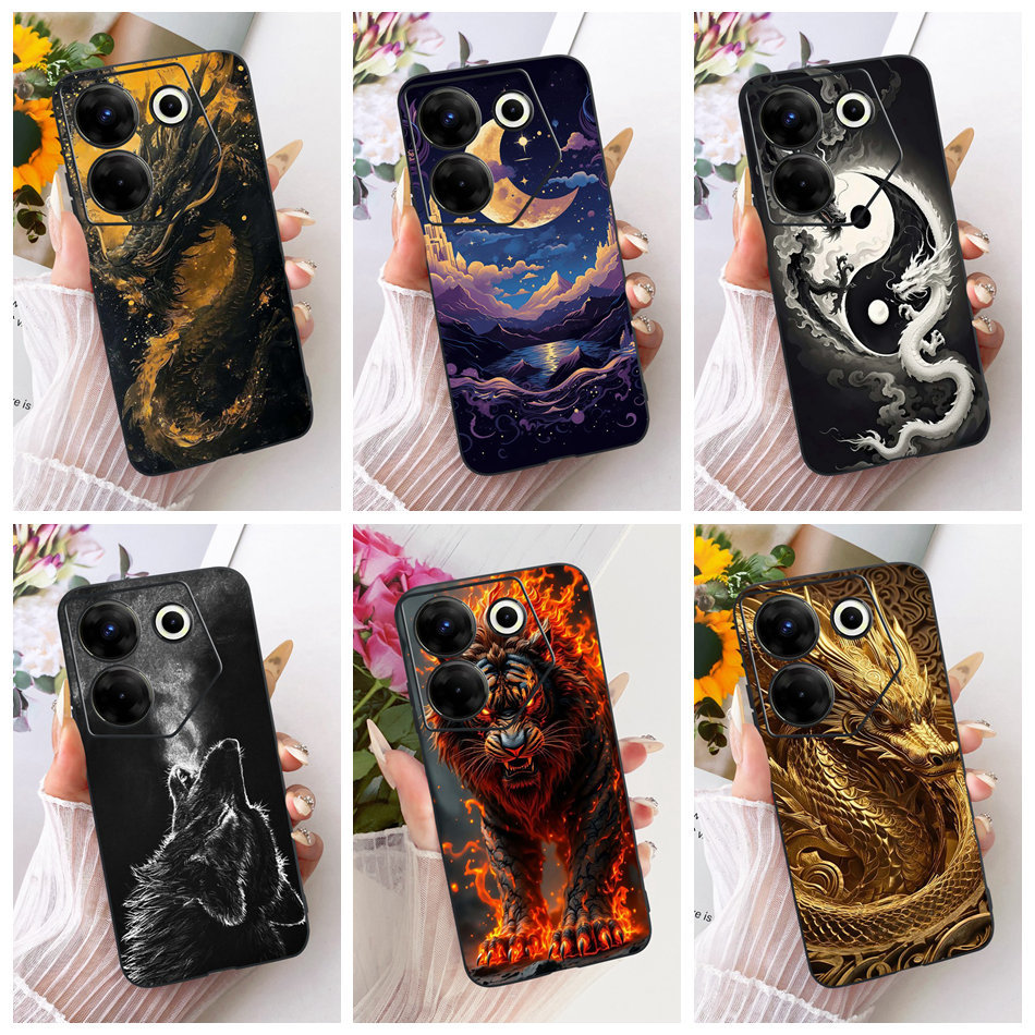 Dành Cho Tecno Camon 20s Pro 5G CK8nB Mới Mát Họa Tiết Rồng Rồng Vỏ Điện Thoại Camon 20 Pro 5G Đen S