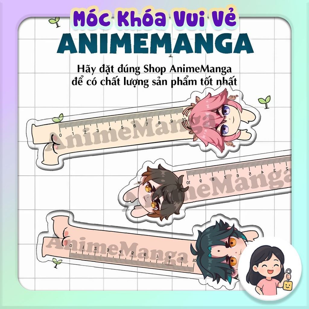 Thước Kẻ Genshin anime chibi dễ thương chất liệu acrylic trong suốt thước kẻ 10cm cute