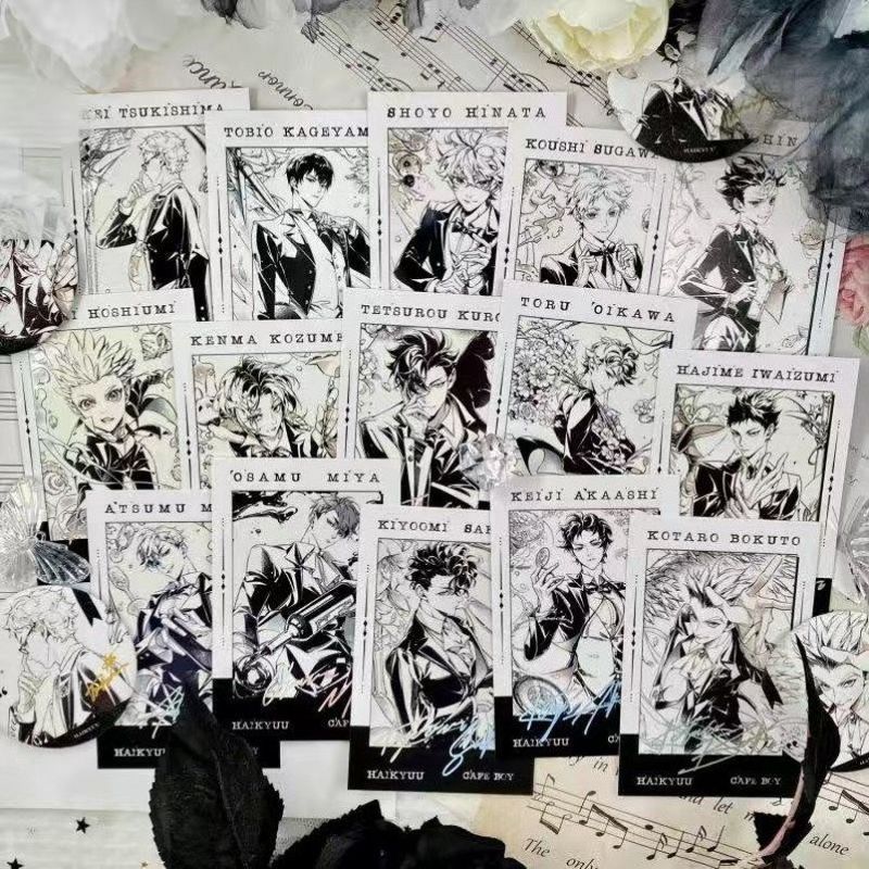 15 Cái / bộ Anime Haikyuu Đen Trắng Thẻ Issei Matsukawa Hajime Iwaizumi Keiji Akaashi Akinori Konoha