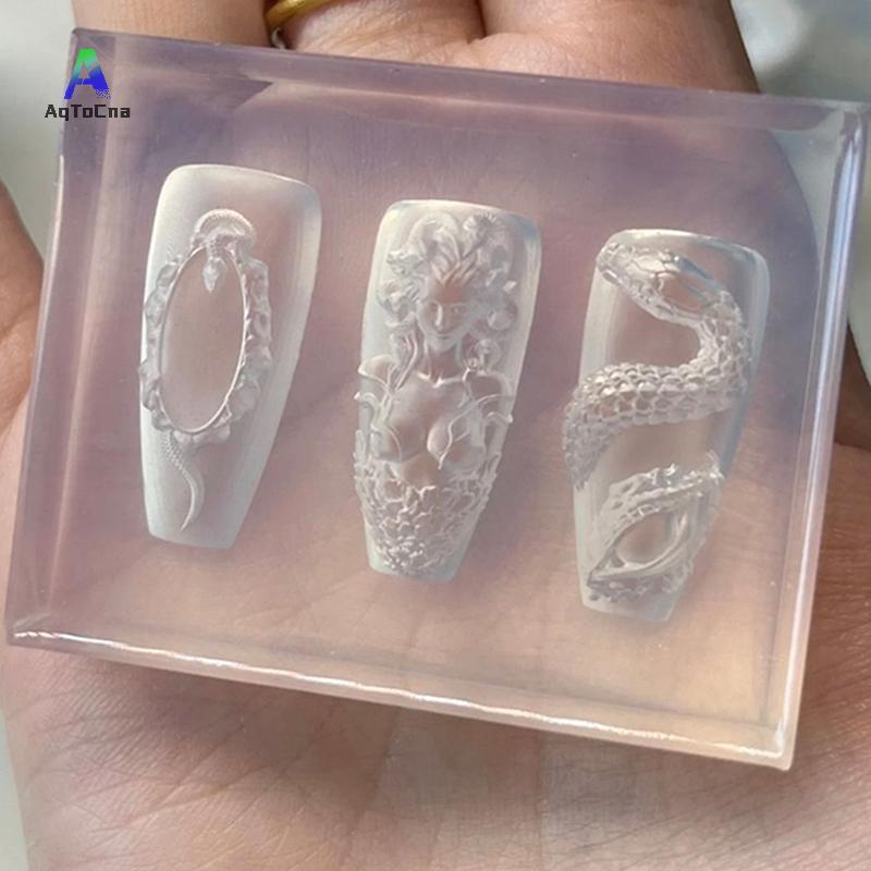(AqToCna) 1 Cái 3D Girl Snake Silicone Móng Tay Khắc Rắn Khuôn DIY Nail Art Trang Trí Móng Tay Nghệ 