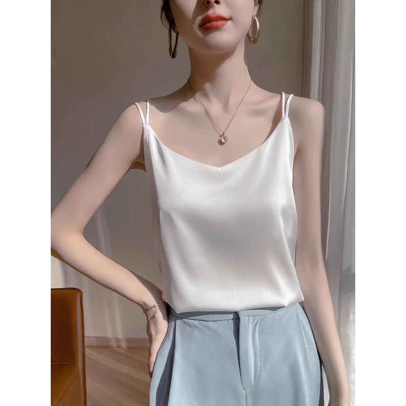 Vest Imitation Silk Acetate Inner Satin Beautiful Back Blazer Imitation Women's White Top Summer Cam