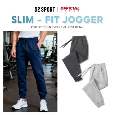 Quần nỉ thể thao nam S2 SPORT quần jogger trơn cao cấp bo ống form rộng cạp chun co giãn - QN03