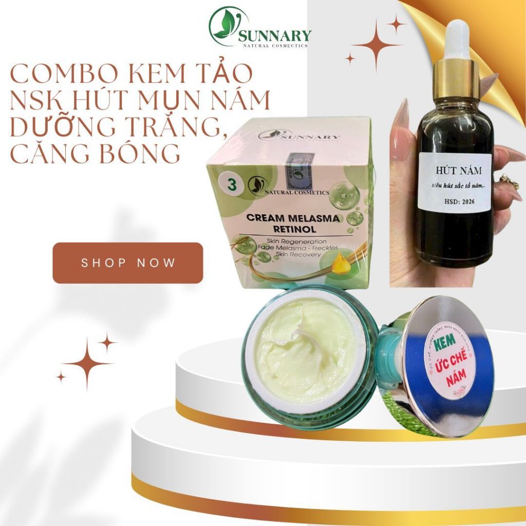 COMBO HÚT NÁM VÀ Kem tảo xanh hút sắc tố NSK 30gr PEEL mụn nám thâm sạm trắng da "