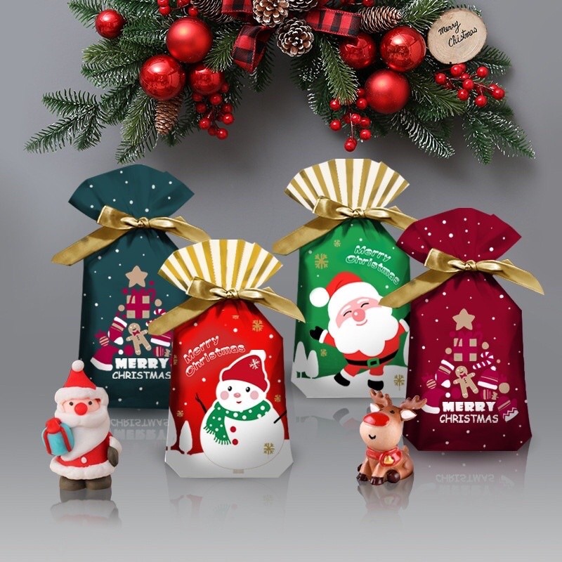 JA3 10 Chiếc Giáng Sinh Vẽ Túi Giáng Sinh Túi Gói Kẹo Nướng Bánh Quy Goodies Túi