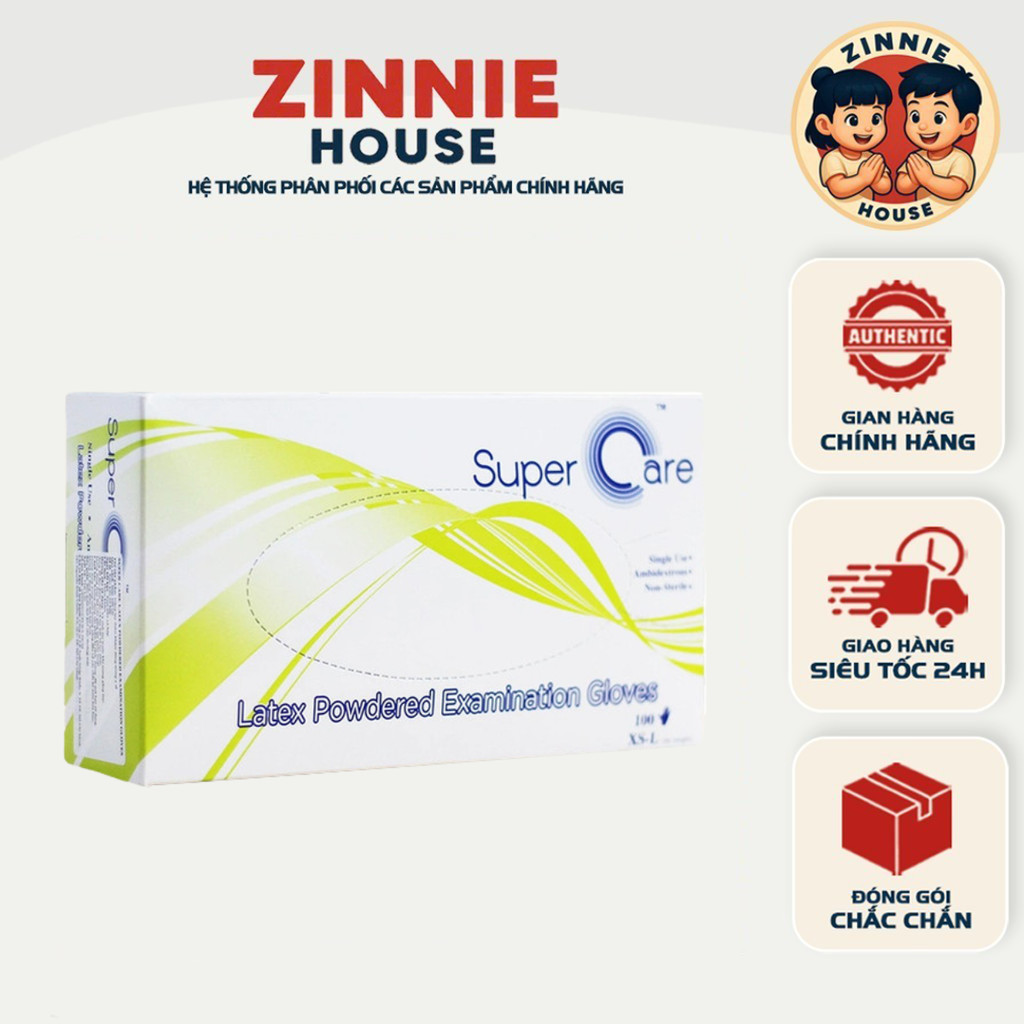 [CÓ BỘTI] Găng Tay Y Tế Có Bột Super Care Latex Powdered TL 4.8GR (Hộp 100 Chiếc – 50 Đôi) – Hàng Ch