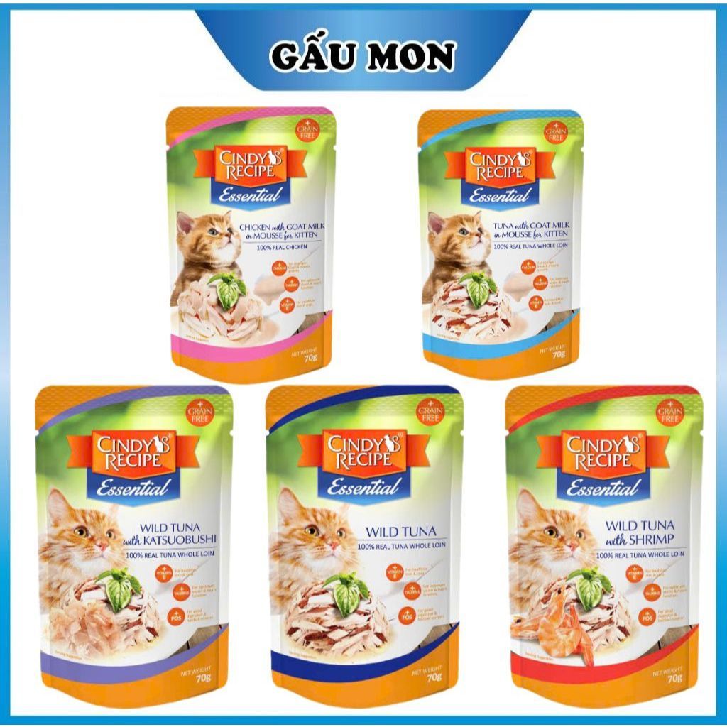 Pate thức ăn cho mèo trưởng thành nhiều vị Cindy's Recipe Essential dạng thạch jelly