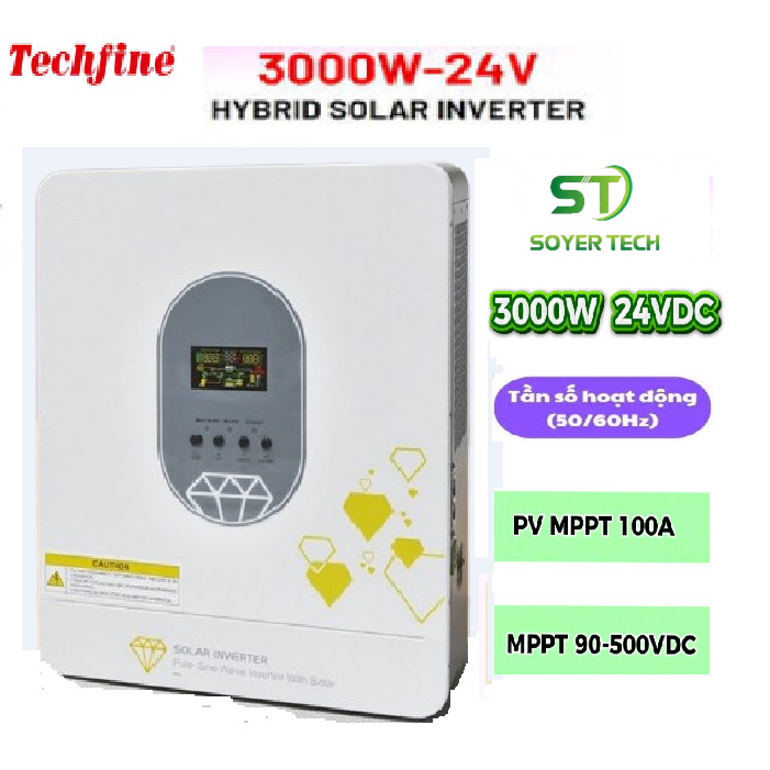 Biến tần Hybrid Techfine 24v-3000W SOLAR INVERTER -220VAC50/ 60HZ- 40VDC-500VDC-mã ED3024EMH - 3KW S
