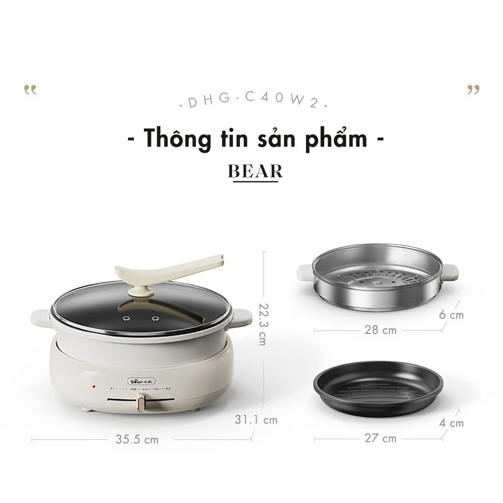 Nồi lẩu nướng điện đa năng 4L Bear DHG- C40W2 (HP-4H40D)