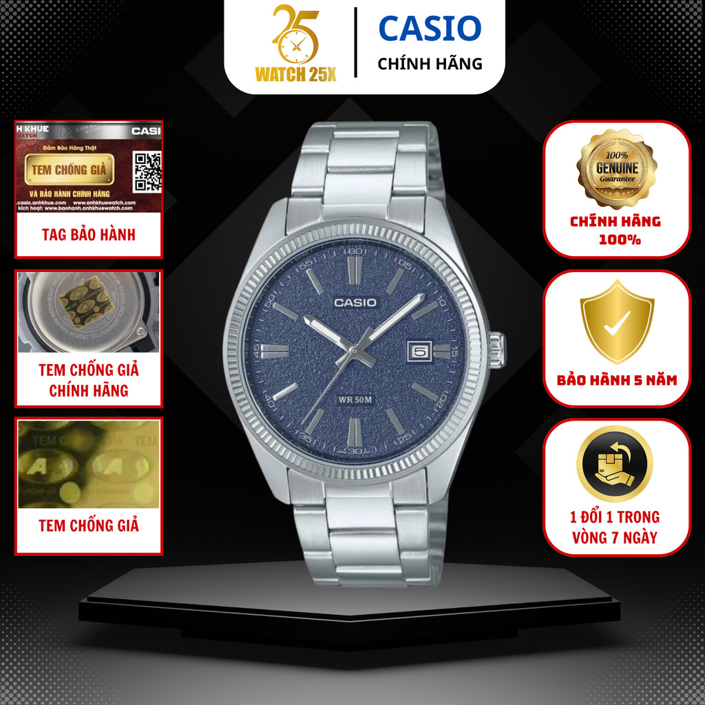 Casio MTP-1302DA-2A1VDF Watch25x Đồng Hồ Nam Dây Thép Không Gỉ Chống Nước 50M Phong Cách Công Sở