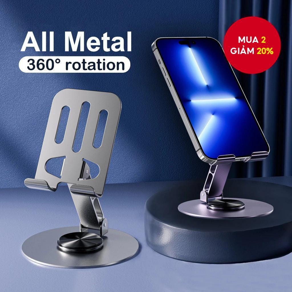 "Giá đỡ điện thoại kim loại xoay 360°, gập gọn, để bàn, dùng cho điện thoại & máy tính bảng"
