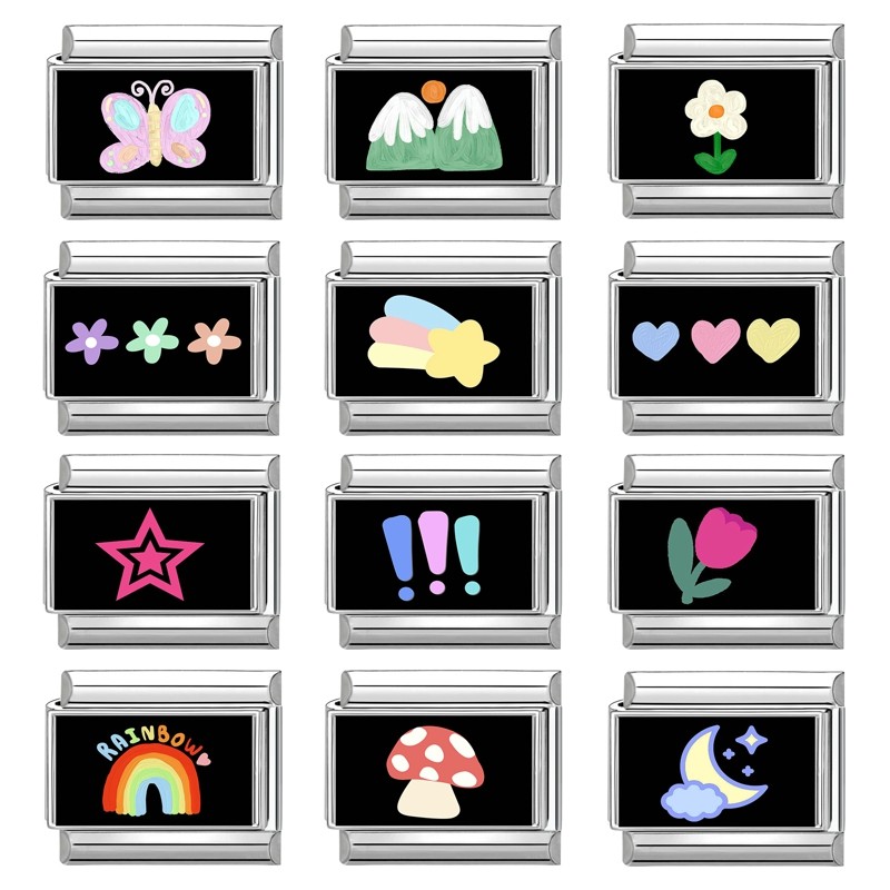 Fashion Dreamy Purple Flowers Cats Moon Heart Italian Charms Fit 9mm Stainless Steel Women Bracelet 